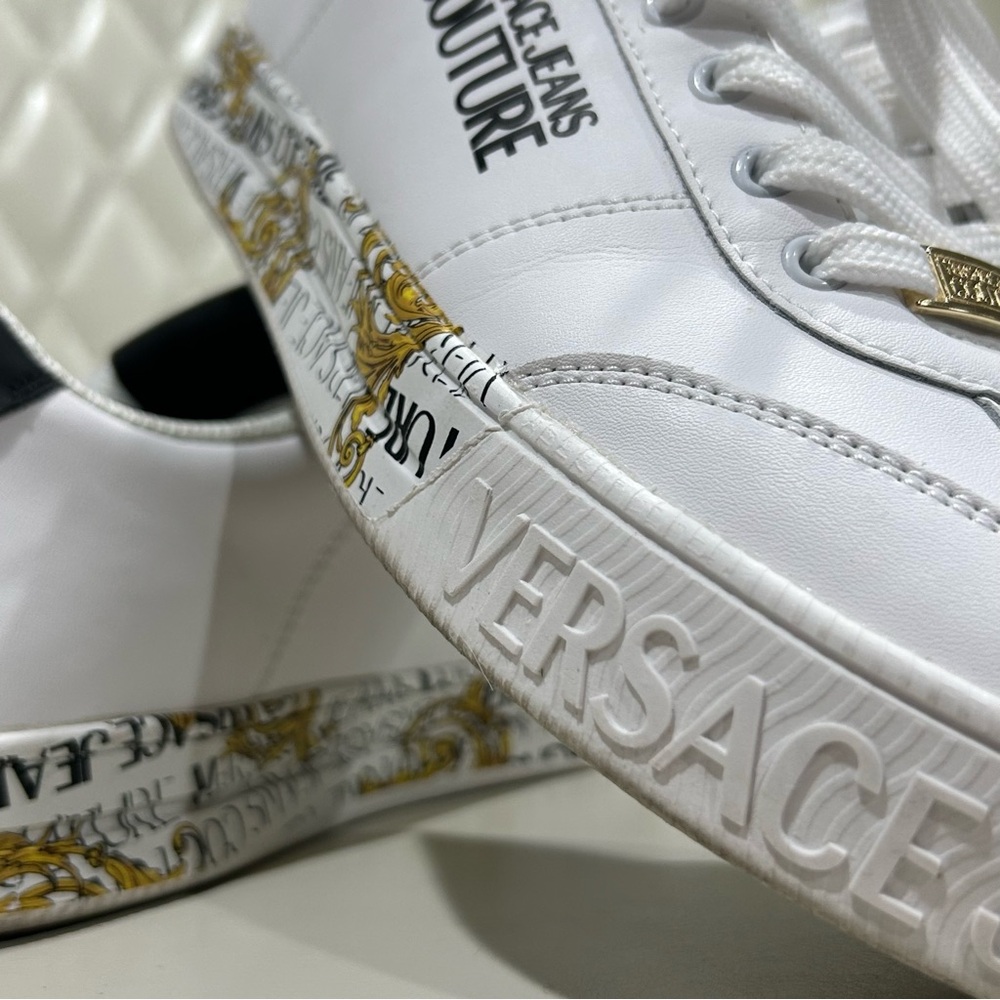 Men’s Versace White Sneakers with Gold Detailing Size 10